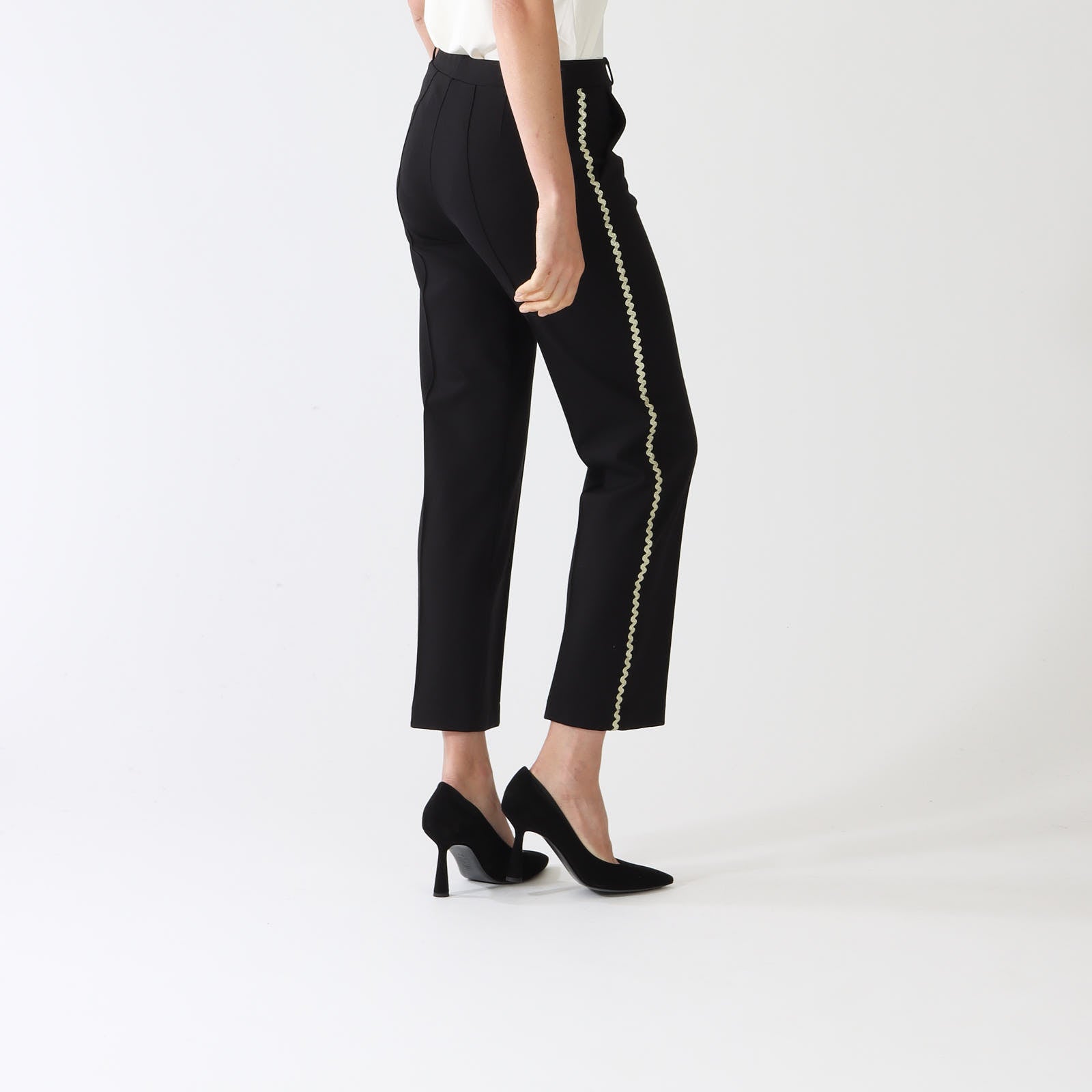 Elisa Black Pants With Gold Side Stripe