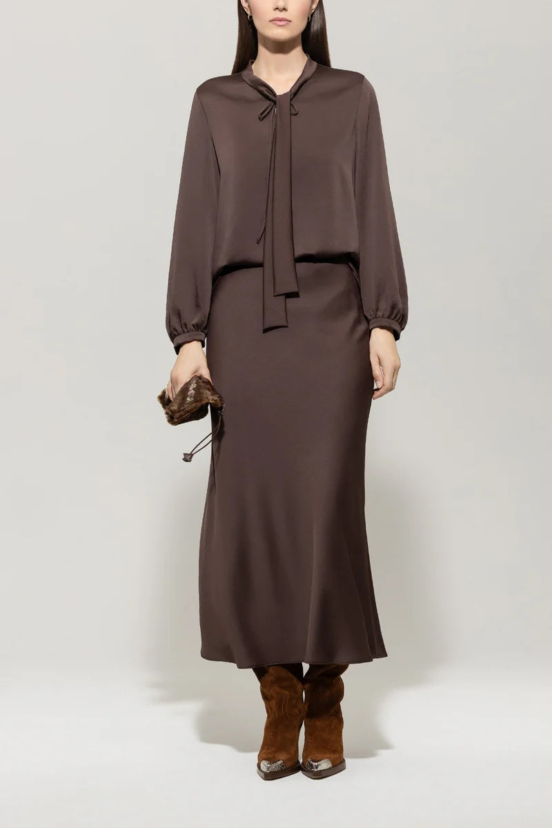 Espresso Light Bias Cut Midi Skirt