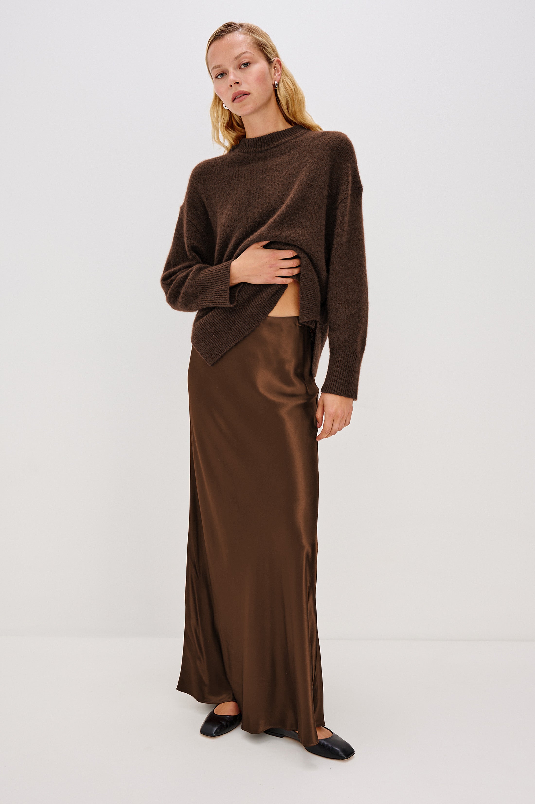 Espresso Romina Satin Maxi Skirt