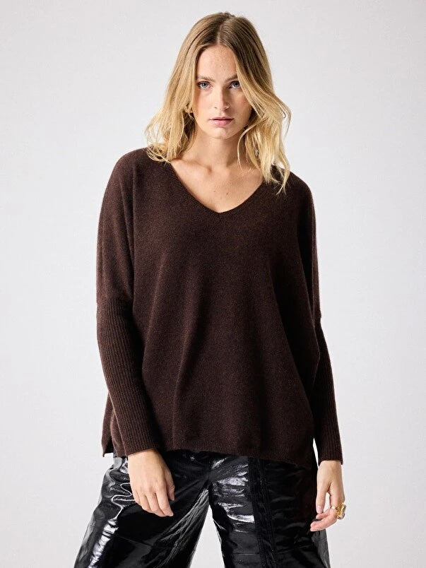 Faustine Moka Cashmere Poncho Sweater