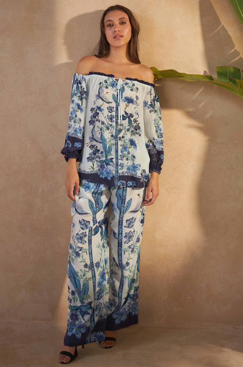 Flower Blu Larch Wide Leg Silk Pants