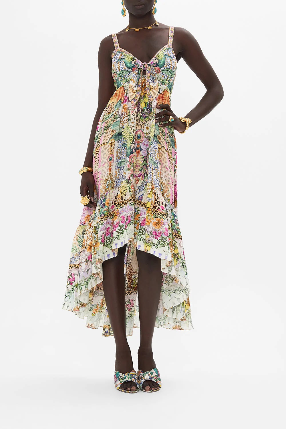 Flowers Of Neptune Tie Front High Low Dress