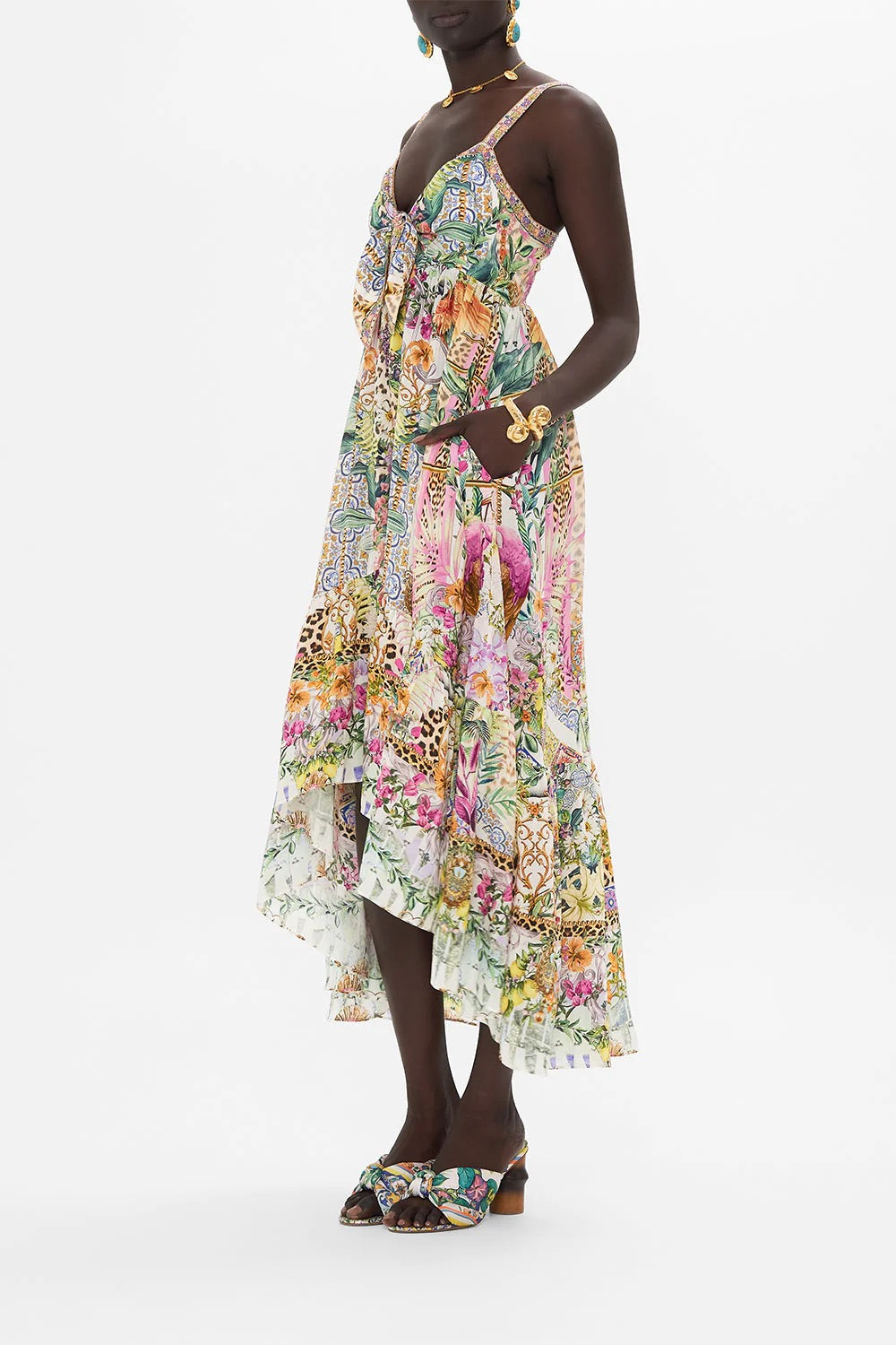 Flowers Of Neptune Tie Front High Low Dress