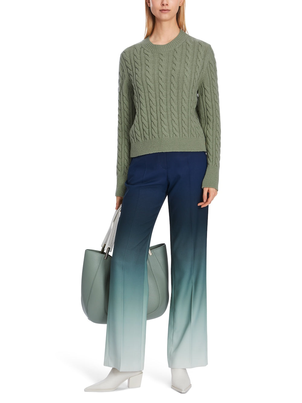 Frozen Sage Cable Knit Sweater