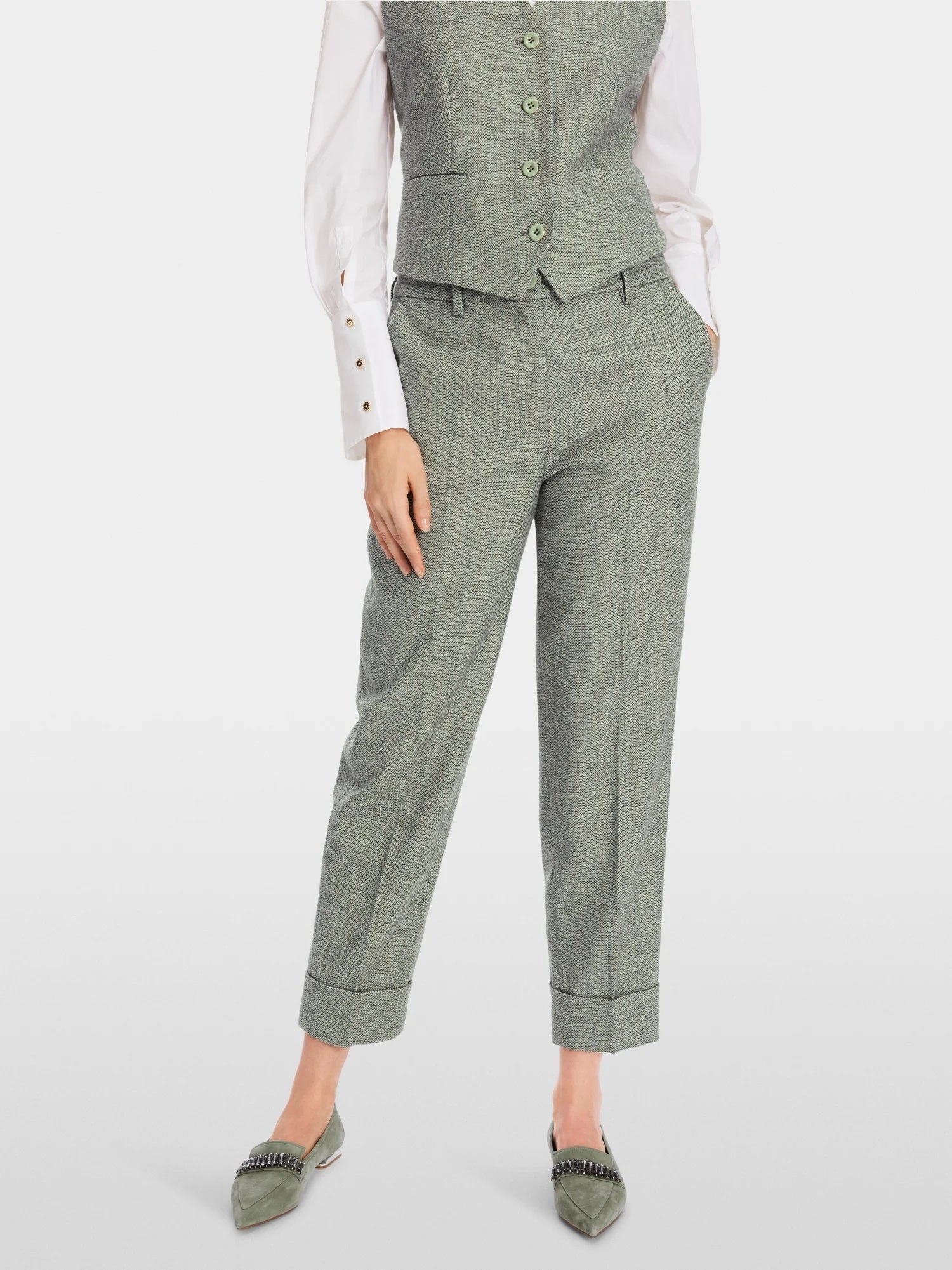 Frozen Sage Fordon Herringbone Turn-Up Pants