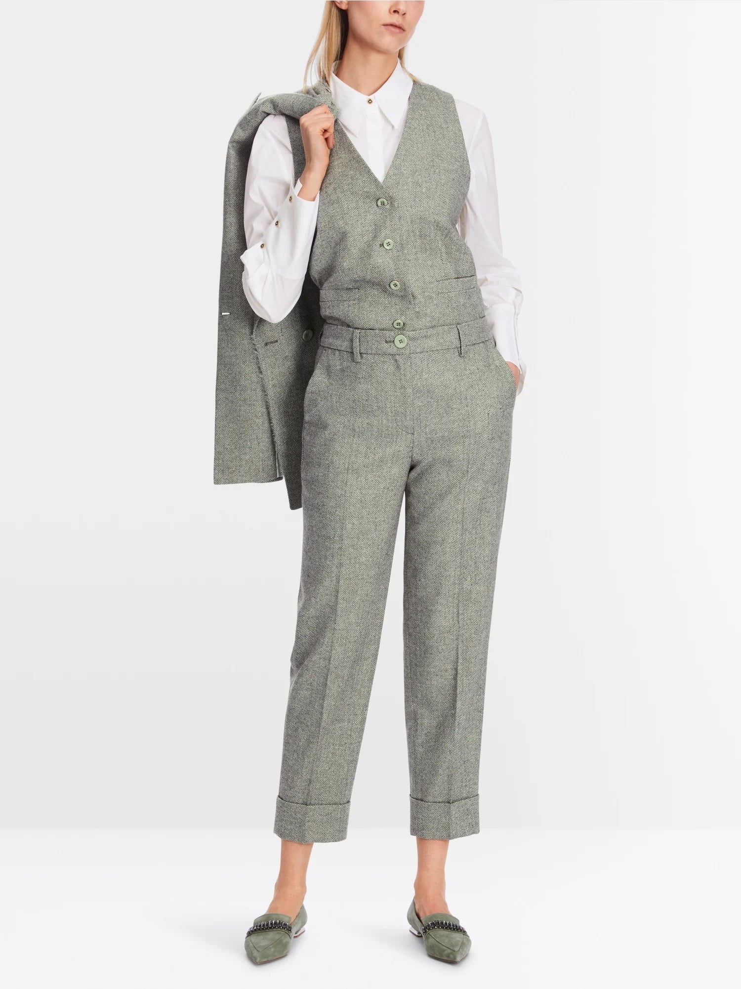 Frozen Sage Fordon Herringbone Turn-Up Pants