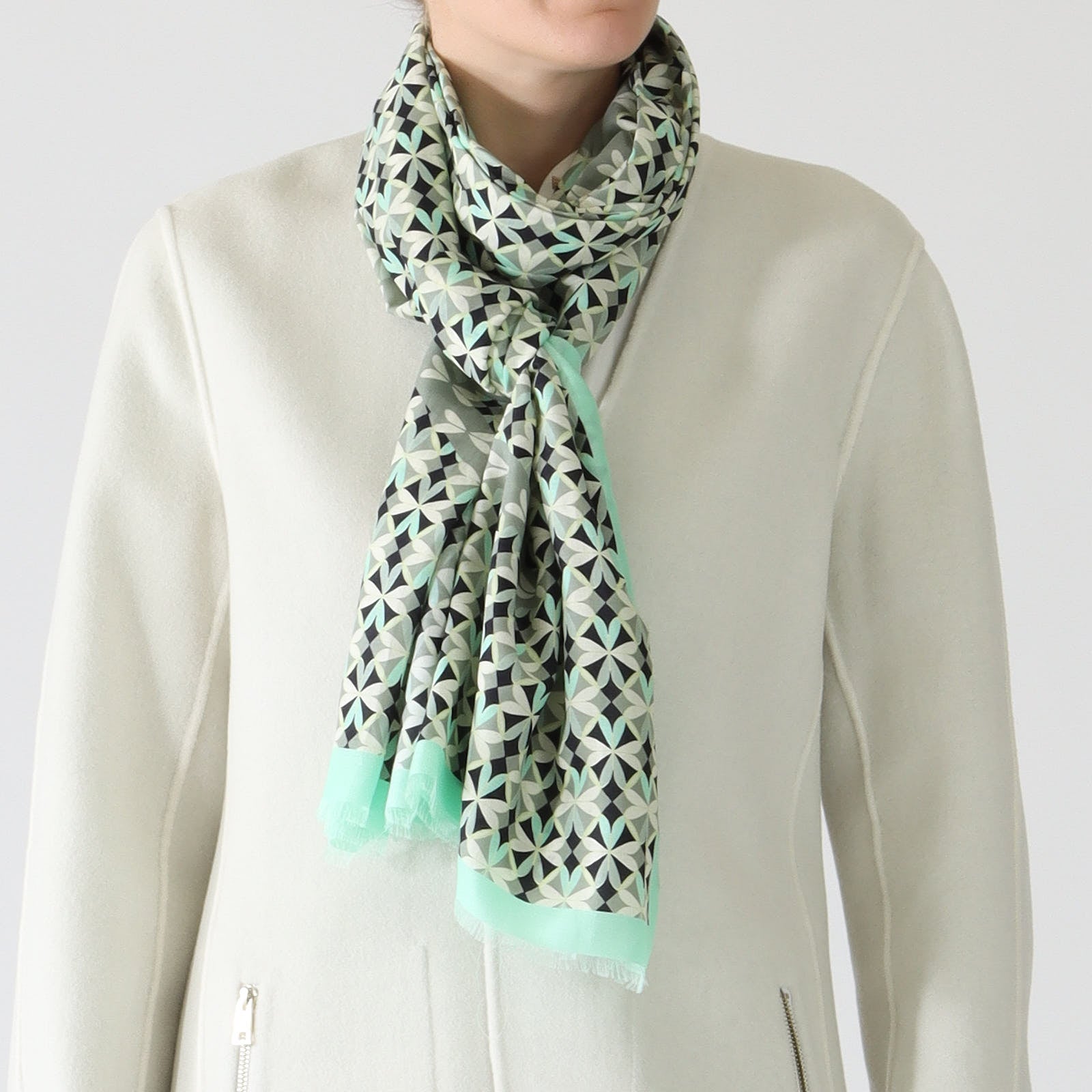 Frozen Sage Heartfoil Print Cotton & Silk Scarf