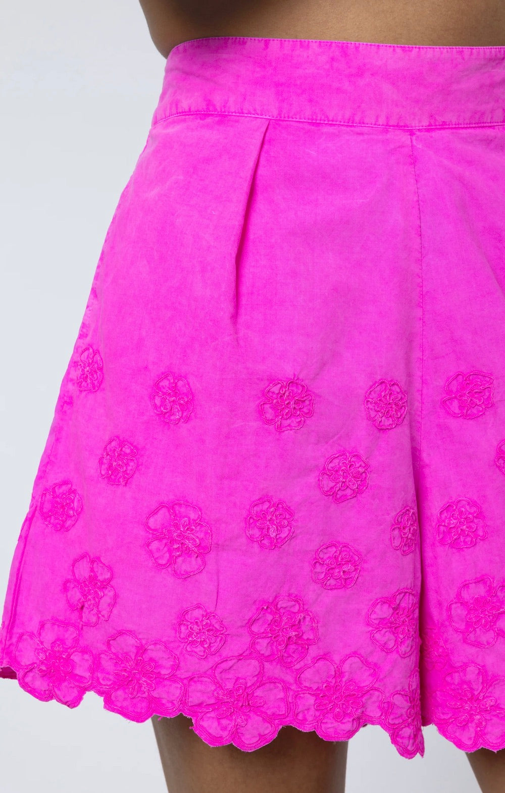 Fuchsia Floral Cord Embroidered Poplin City Shorts