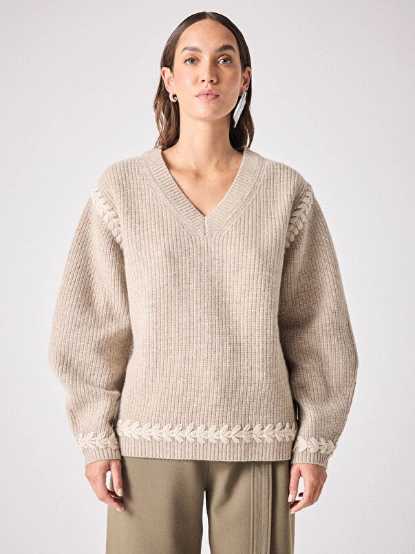 Fumee & Beige Dakota Embroidered Sweater