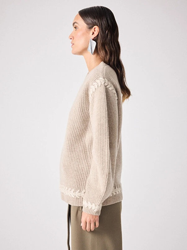 Fumee & Beige Dakota Embroidered Sweater