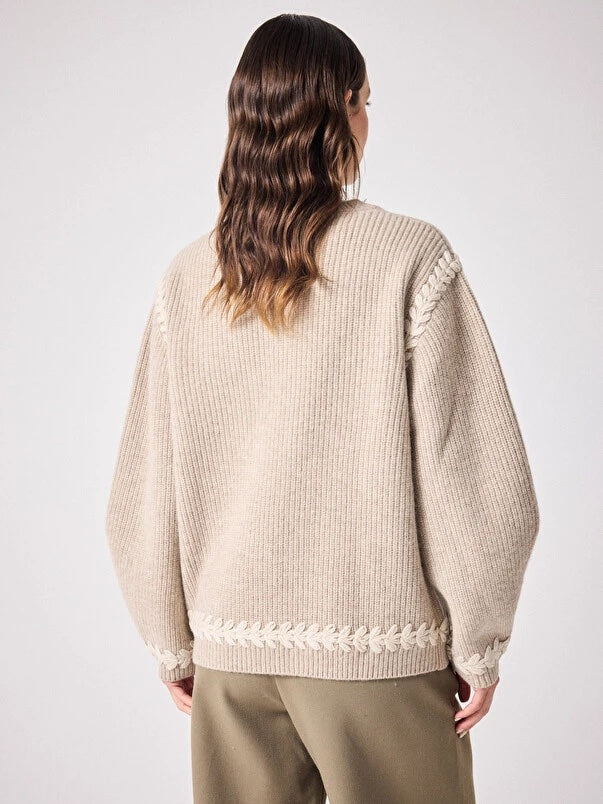 Fumee & Beige Dakota Embroidered Sweater