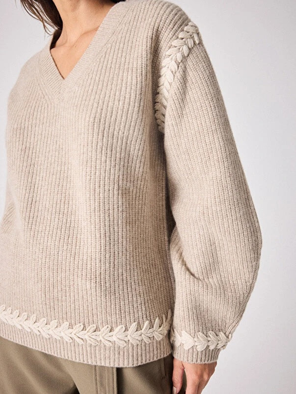 Fumee & Beige Dakota Embroidered Sweater