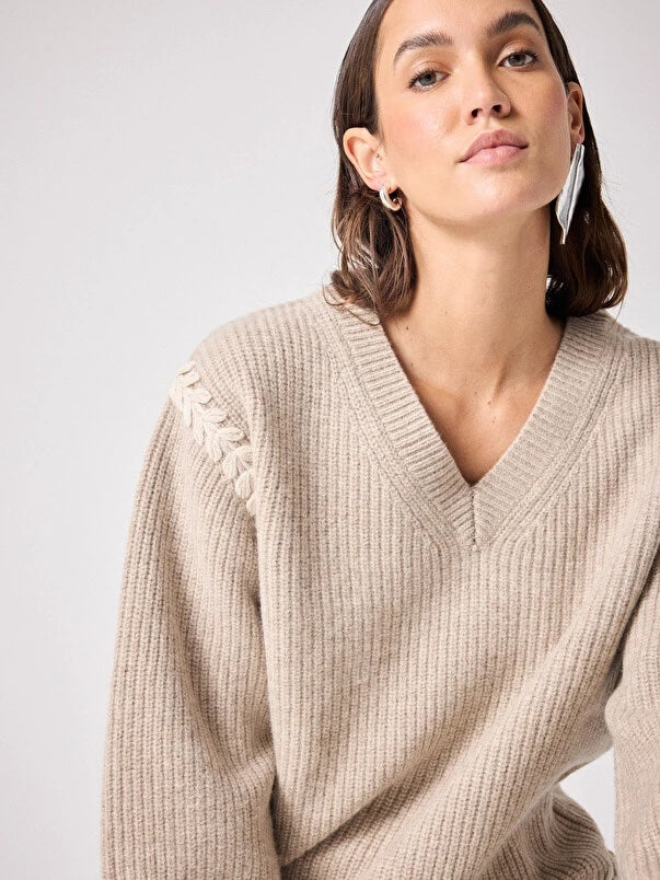 Fumee & Beige Dakota Embroidered Sweater