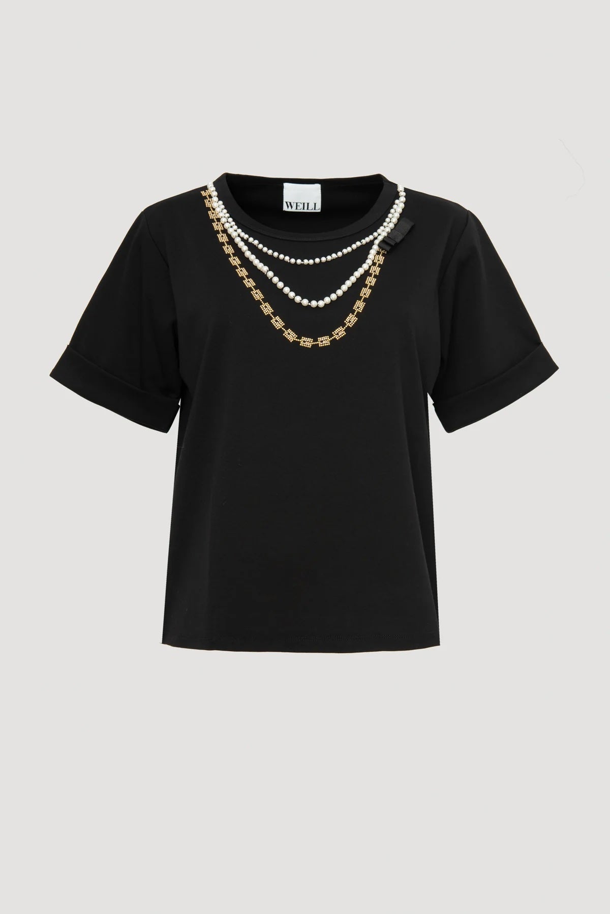 Gaffa Noir T-Shirt With Pearls and Rhinestones