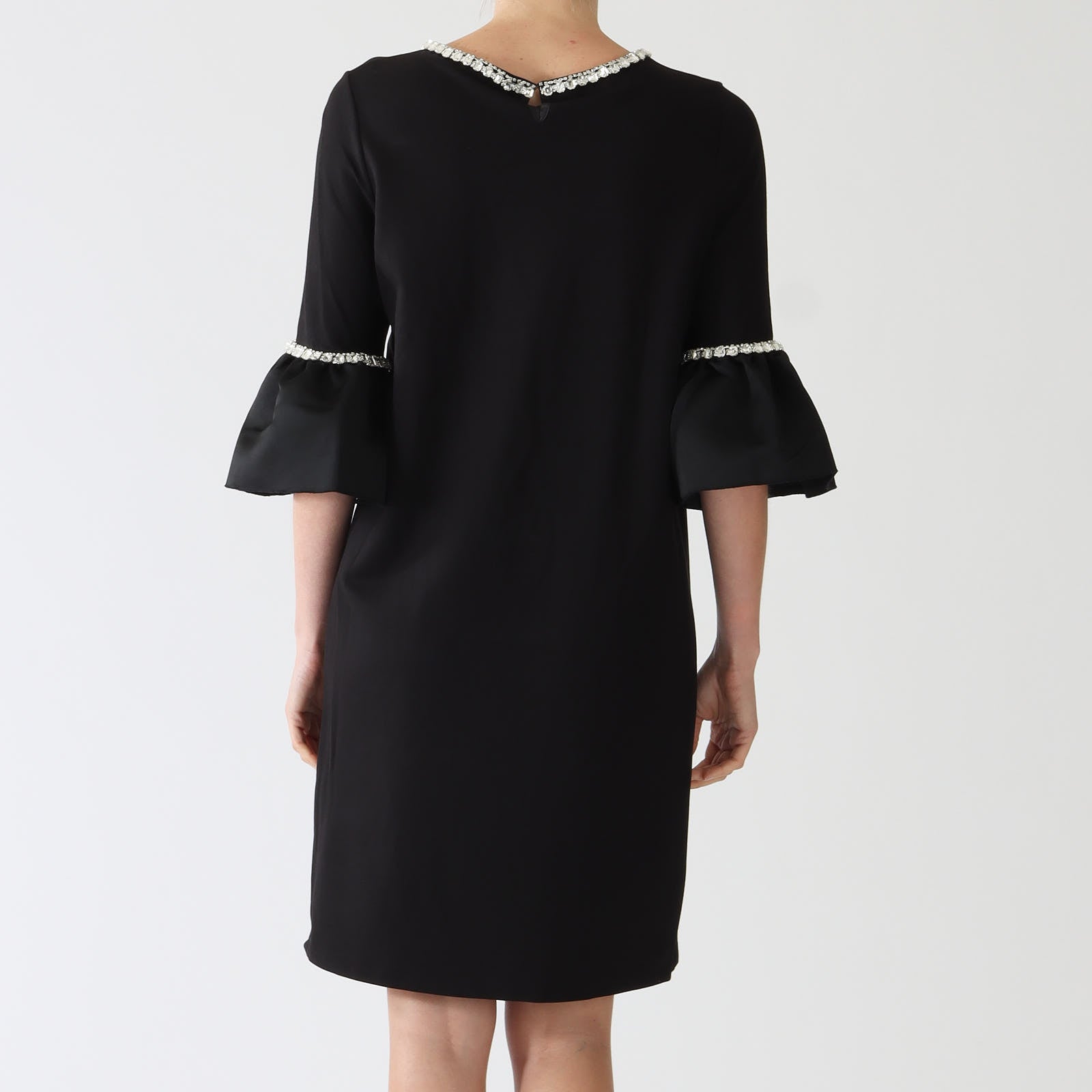 Gala Noir Knee Length Dress With Ruffle Sleeves