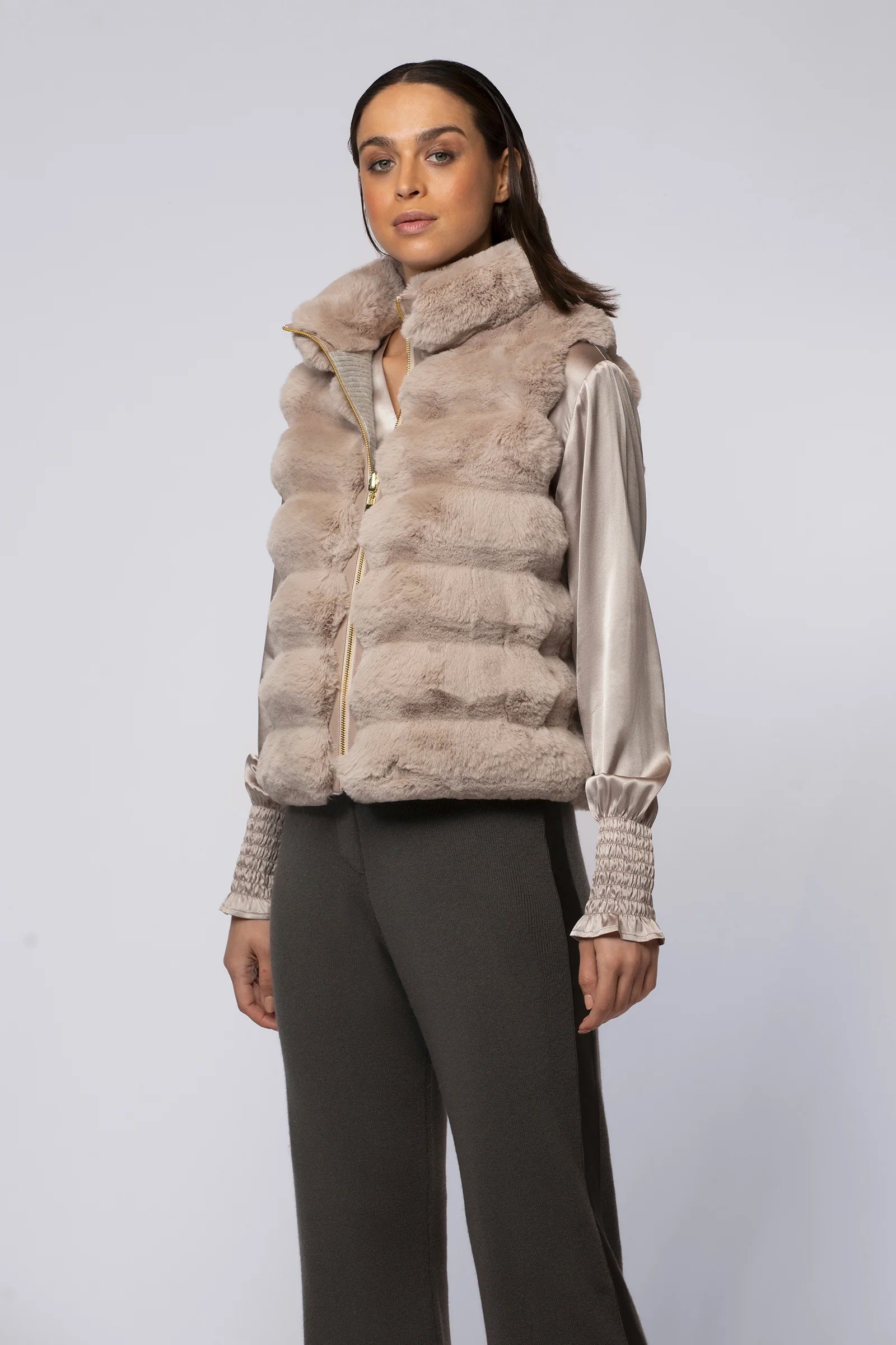 Gamby Taupe Faux Fur Reversible Gilet