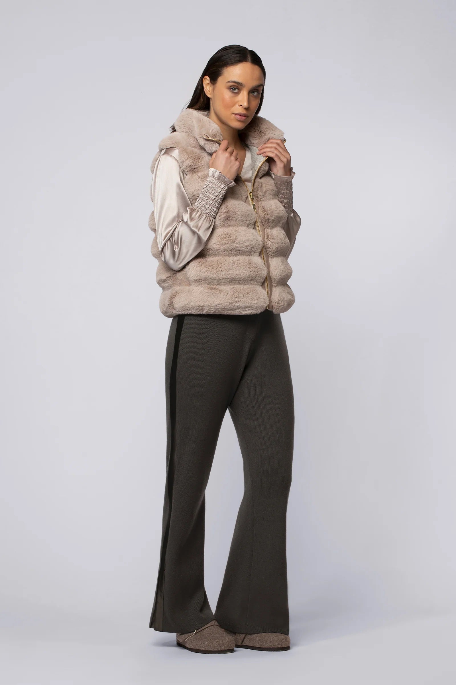 Gamby Taupe Faux Fur Reversible Gilet