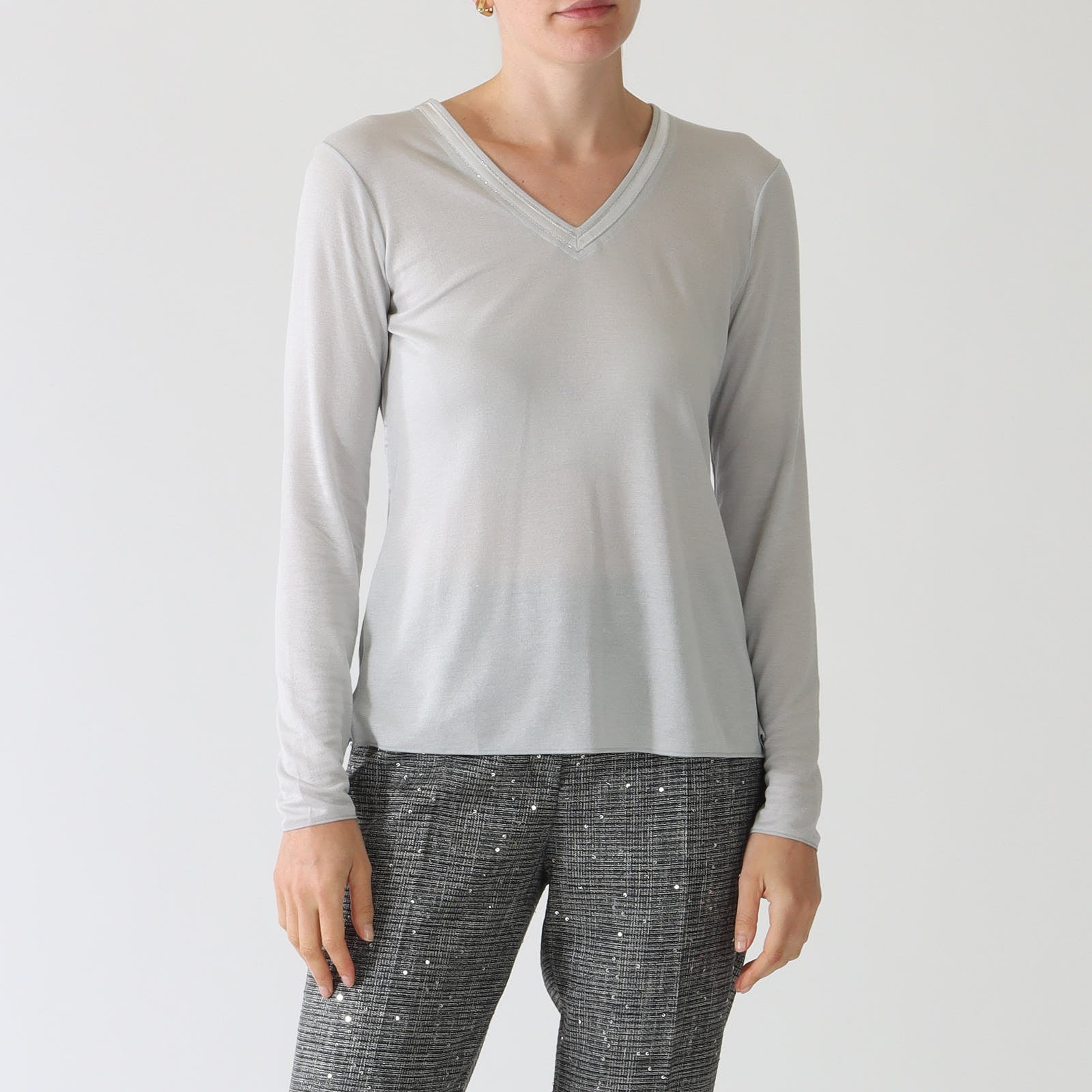 Ghiaccio and Seta Cashmere Blend V-Neck Top