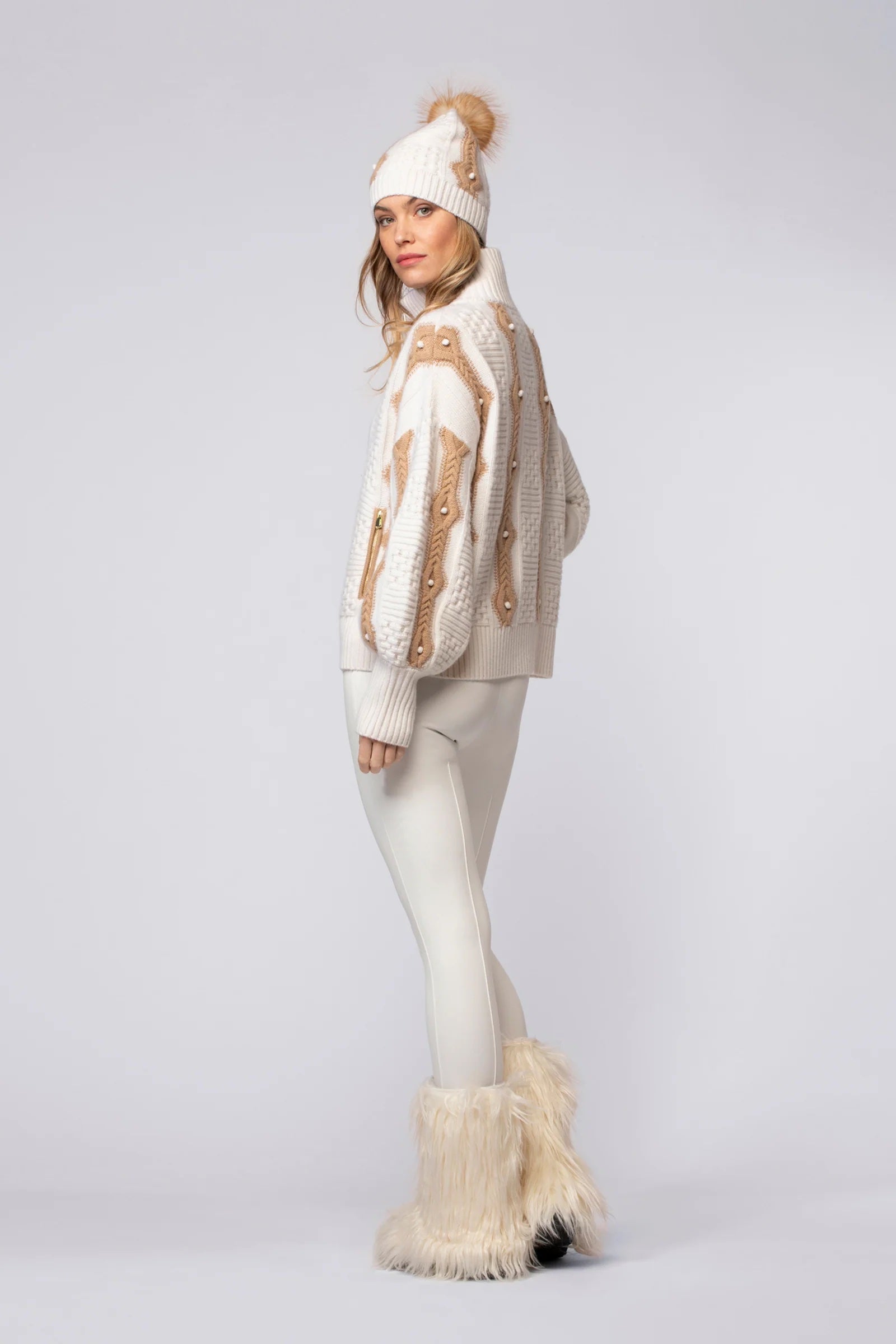 Gilda White Fancy Knit Zipped Cardigan