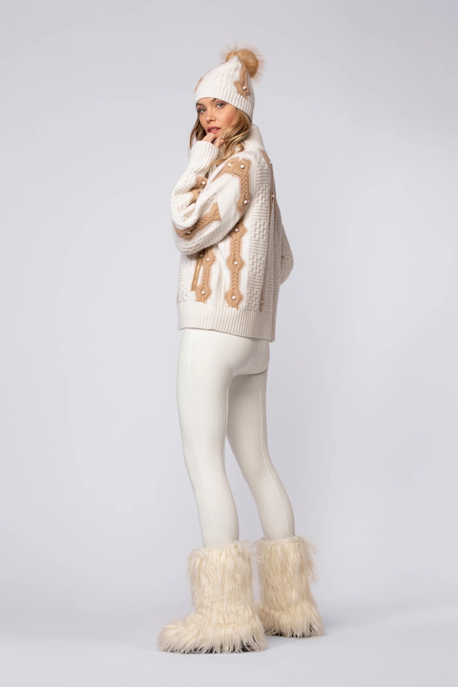 Gilda White Fancy Knit Zipped Cardigan