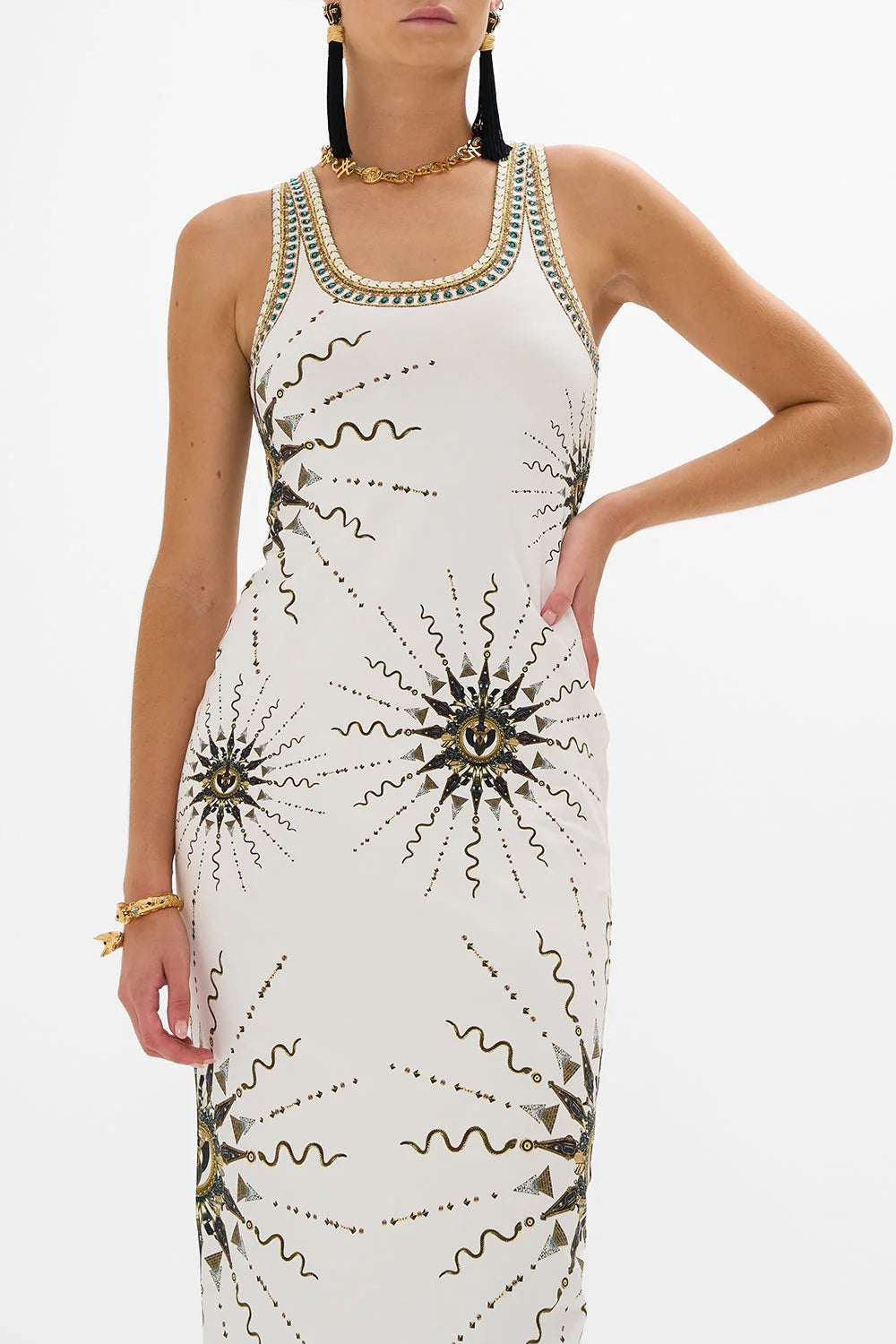 Goddess Energy Jersey Scoop Neck Midi Dress