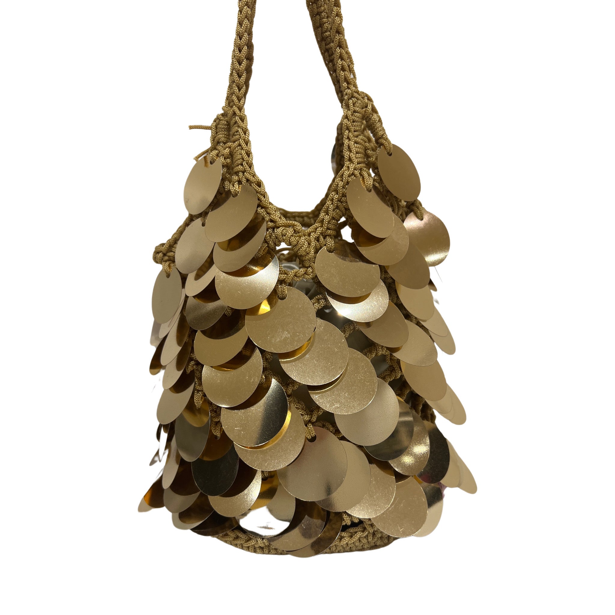 Gold Bijoux Crochet Sequin Disc Bag