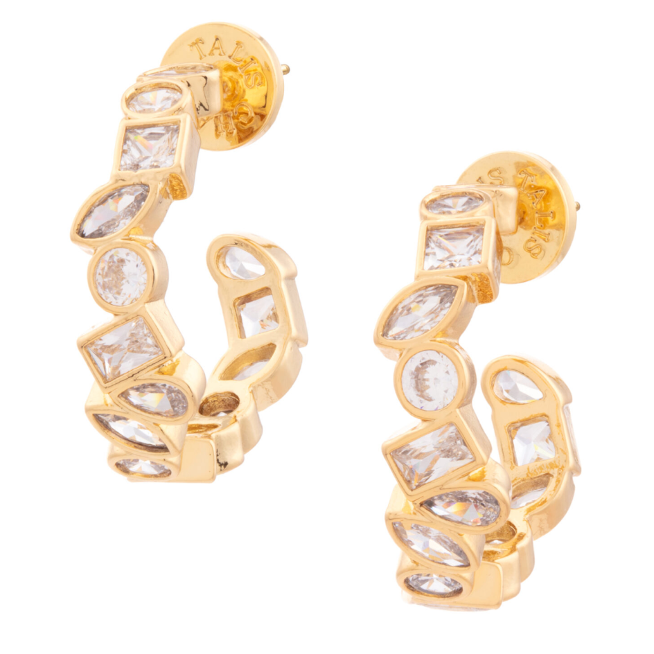 Gold Deconstructed Cubic Zirconia Hoop Earrings