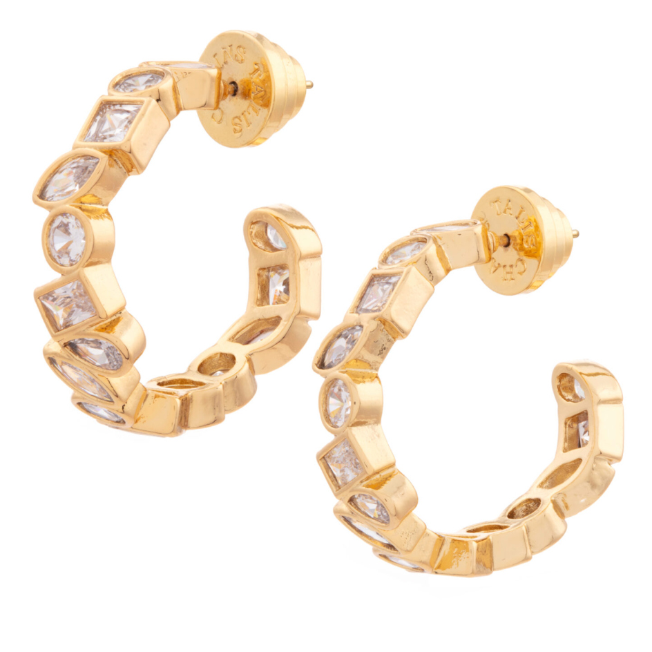 Gold Deconstructed Cubic Zirconia Hoop Earrings