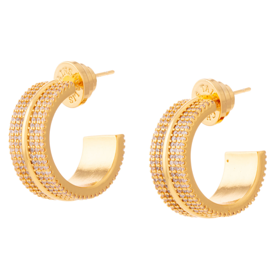 Gold Flat Cubic Zirconia Hoop Earrings