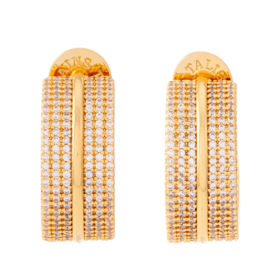 Gold Flat Cubic Zirconia Hoop Earrings