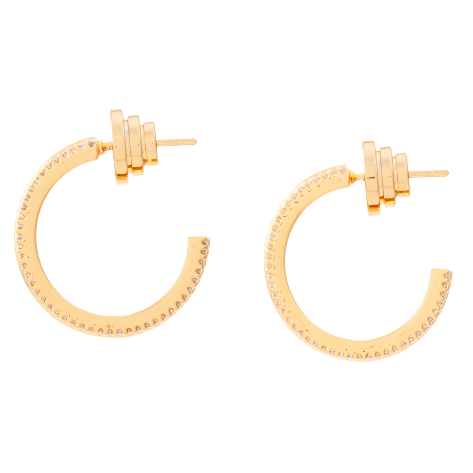 Gold Flat Cubic Zirconia Hoop Earrings