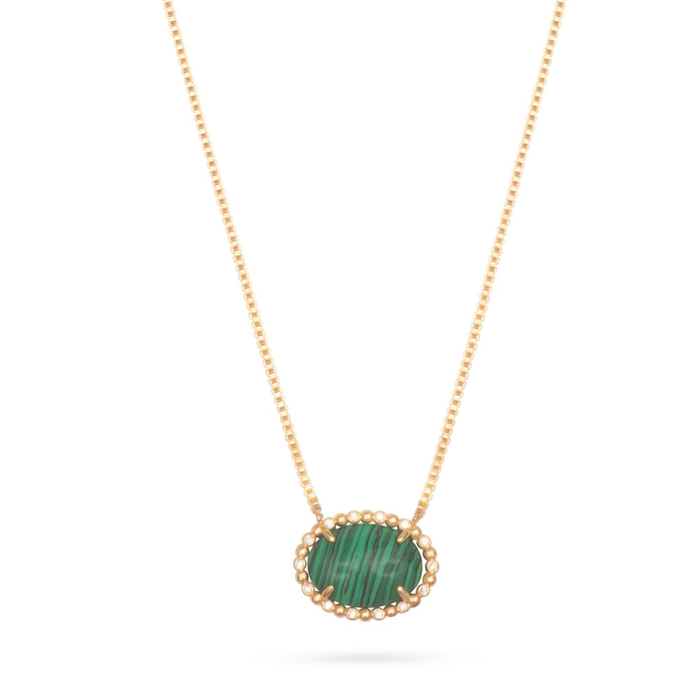 Gold Mini Malachite Stone Choker Necklace