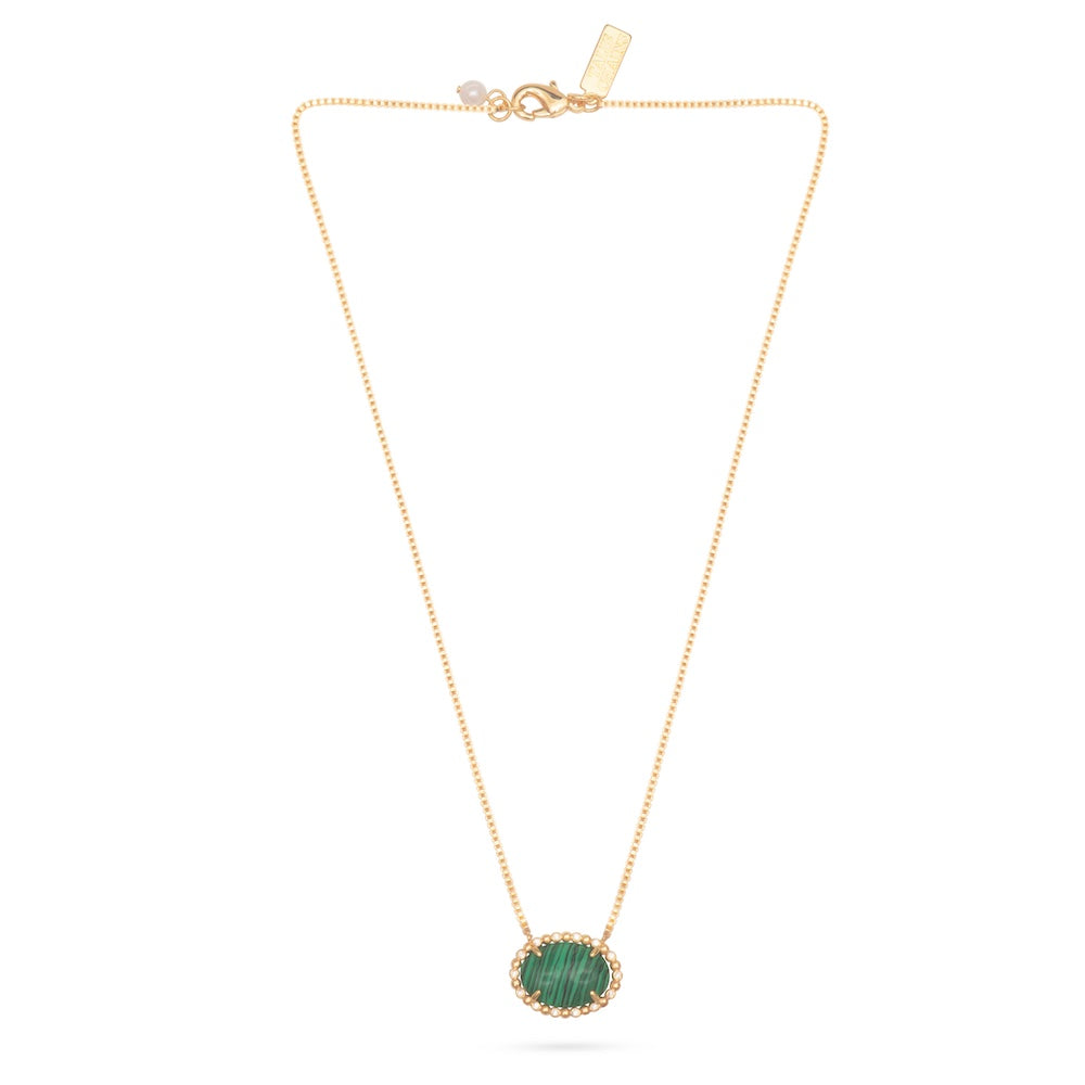 Gold Mini Malachite Stone Choker Necklace