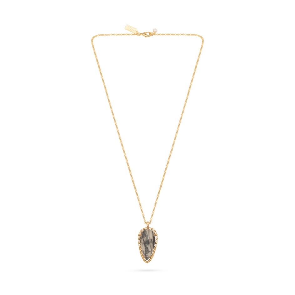 Gold Oval Meshy Stone Pendant Necklace