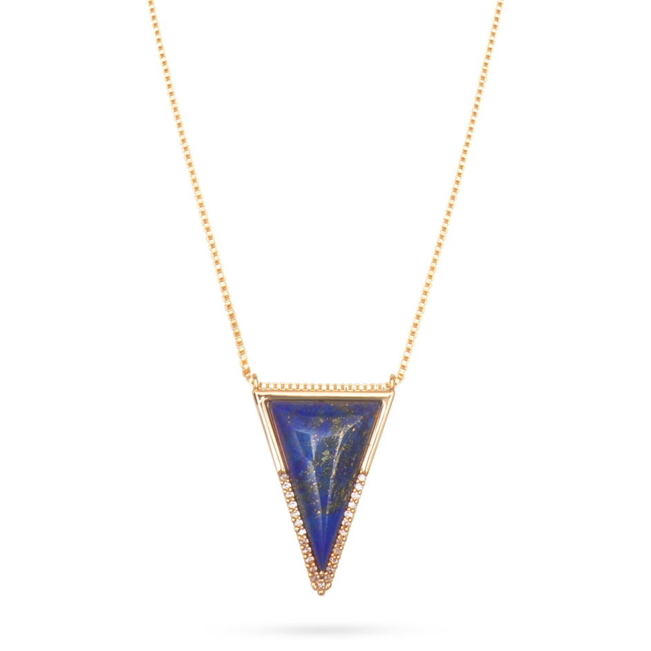 Gold Triangle Lapis Stone Pendant Necklace