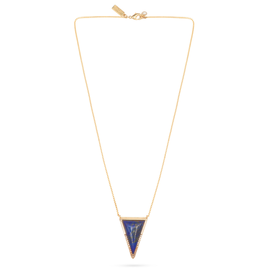 Gold Triangle Lapis Stone Pendant Necklace