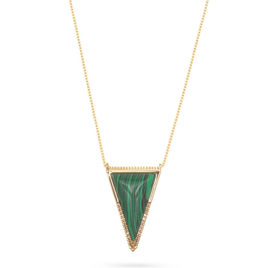 Gold Triangle Malachite Stone Pendant Necklace