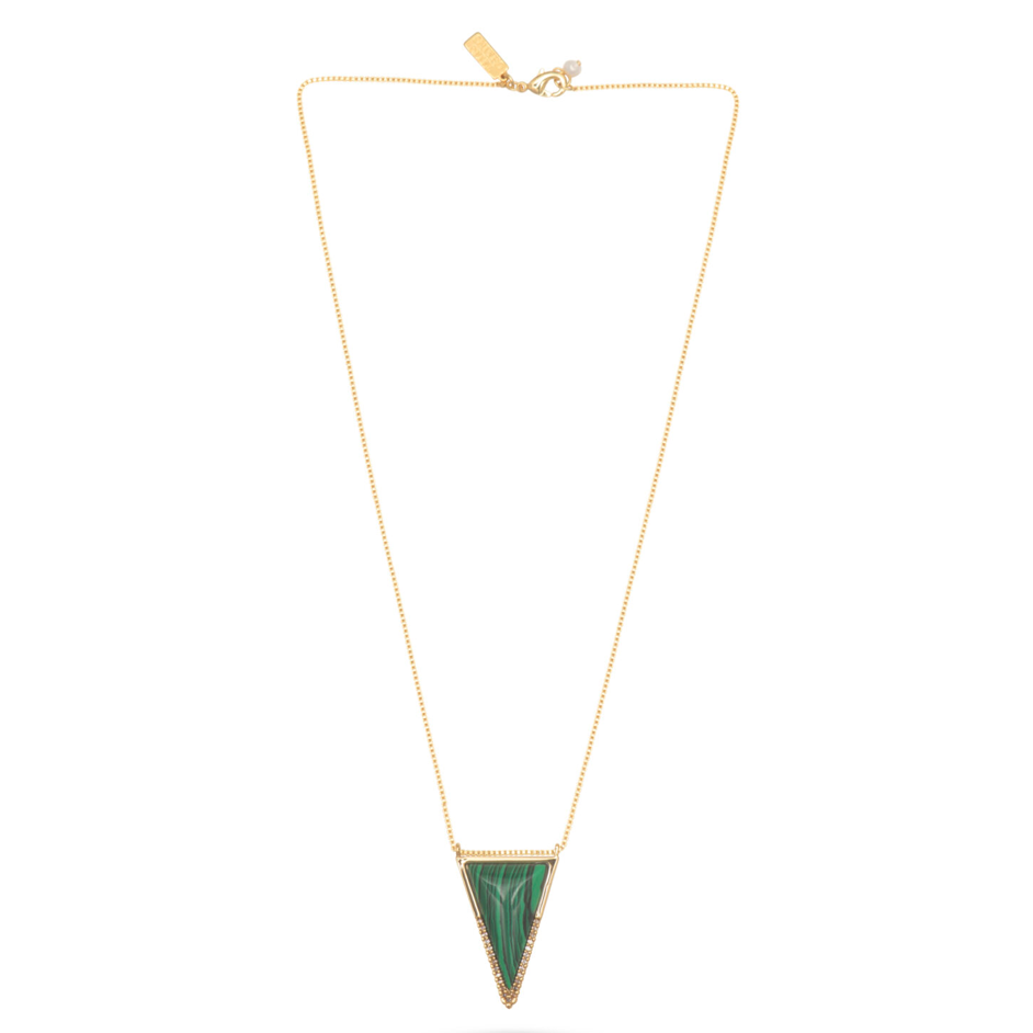 Gold Triangle Malachite Stone Pendant Necklace