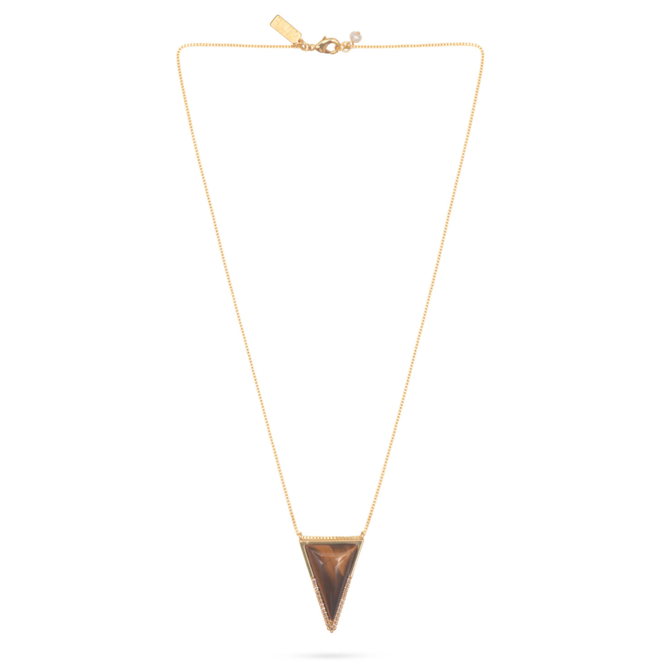 Gold Triangle Tiger Eye Stone Pendant Necklace