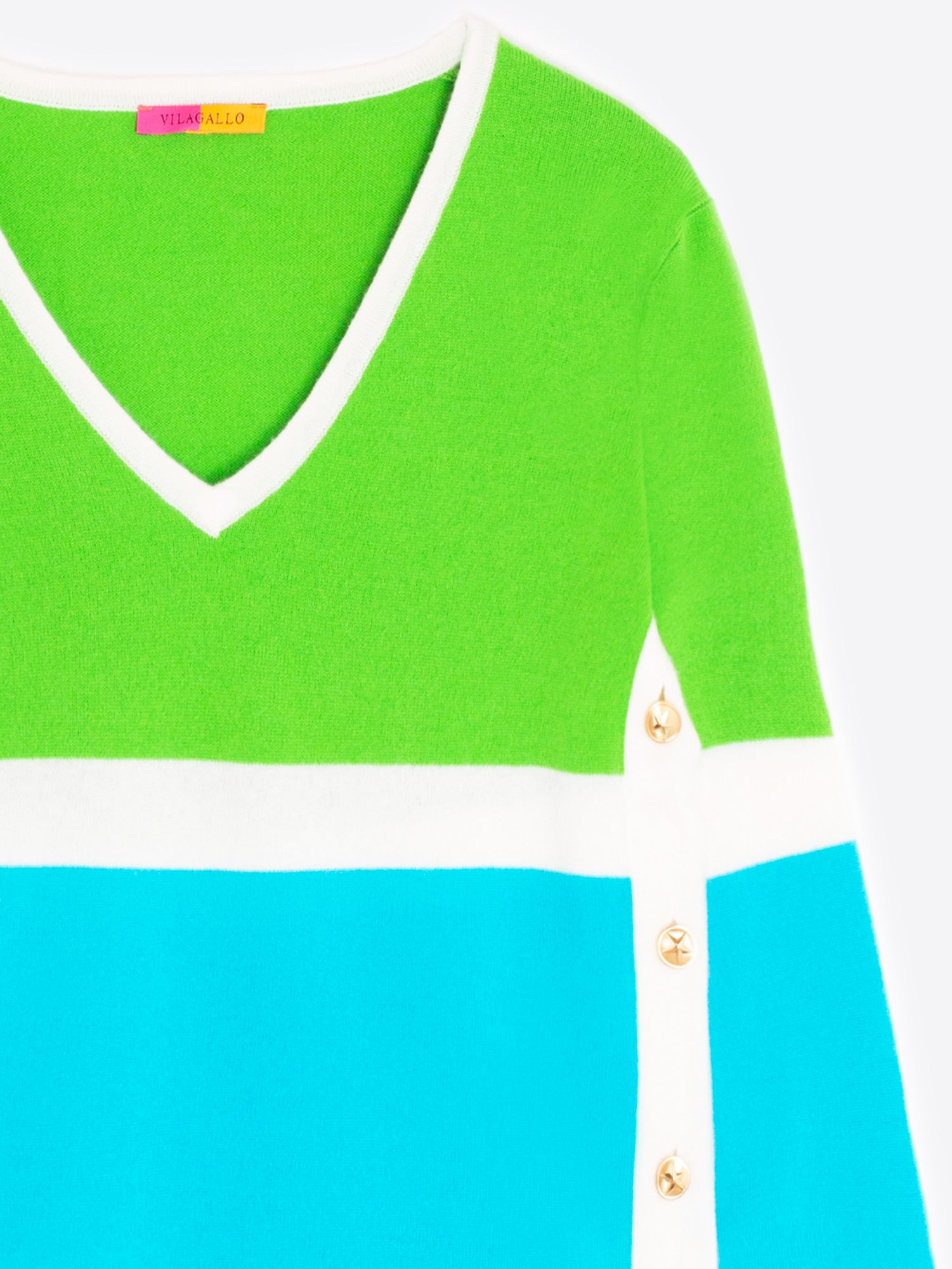 Green, Blue & Ecru Colour Block Sweater