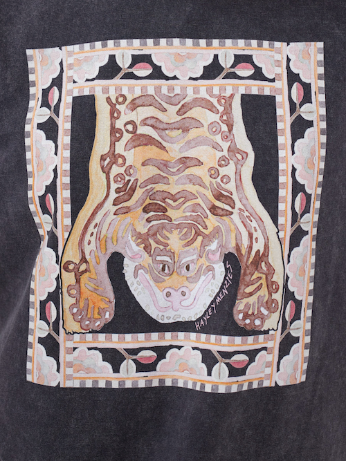 Grey Acid Wash Lotus Tiger Print T-Shirt