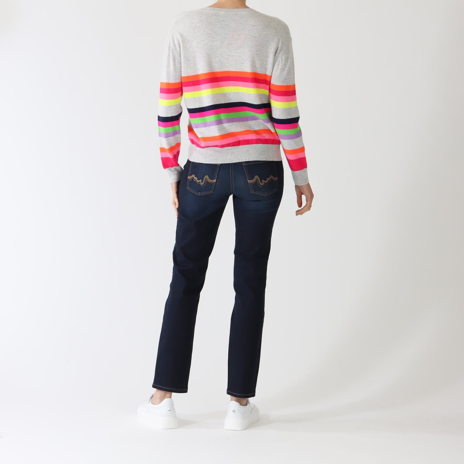 Grey Multicolour Striped Sweater