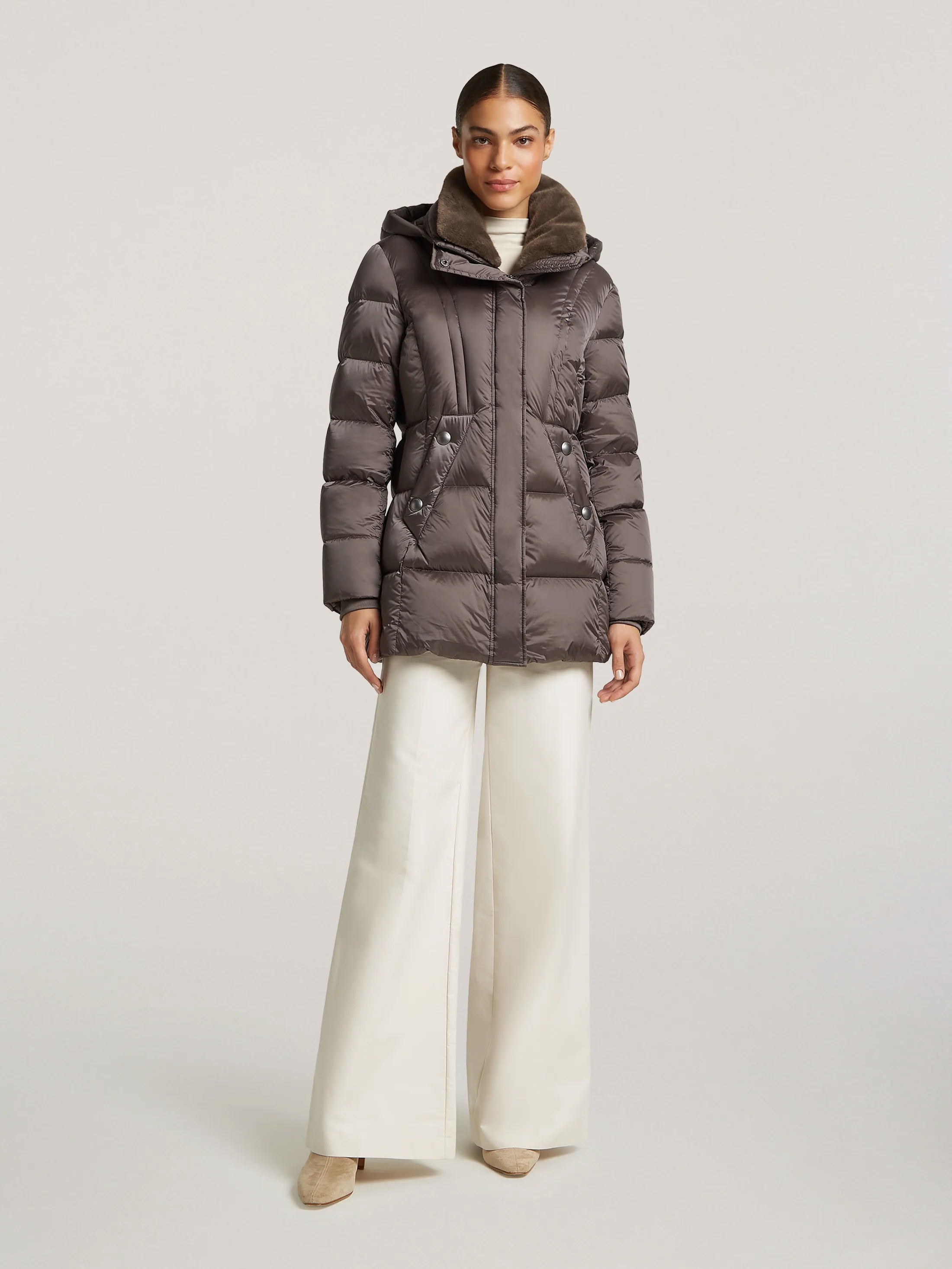 Grey Taupe Kelly Down Quilted Coat