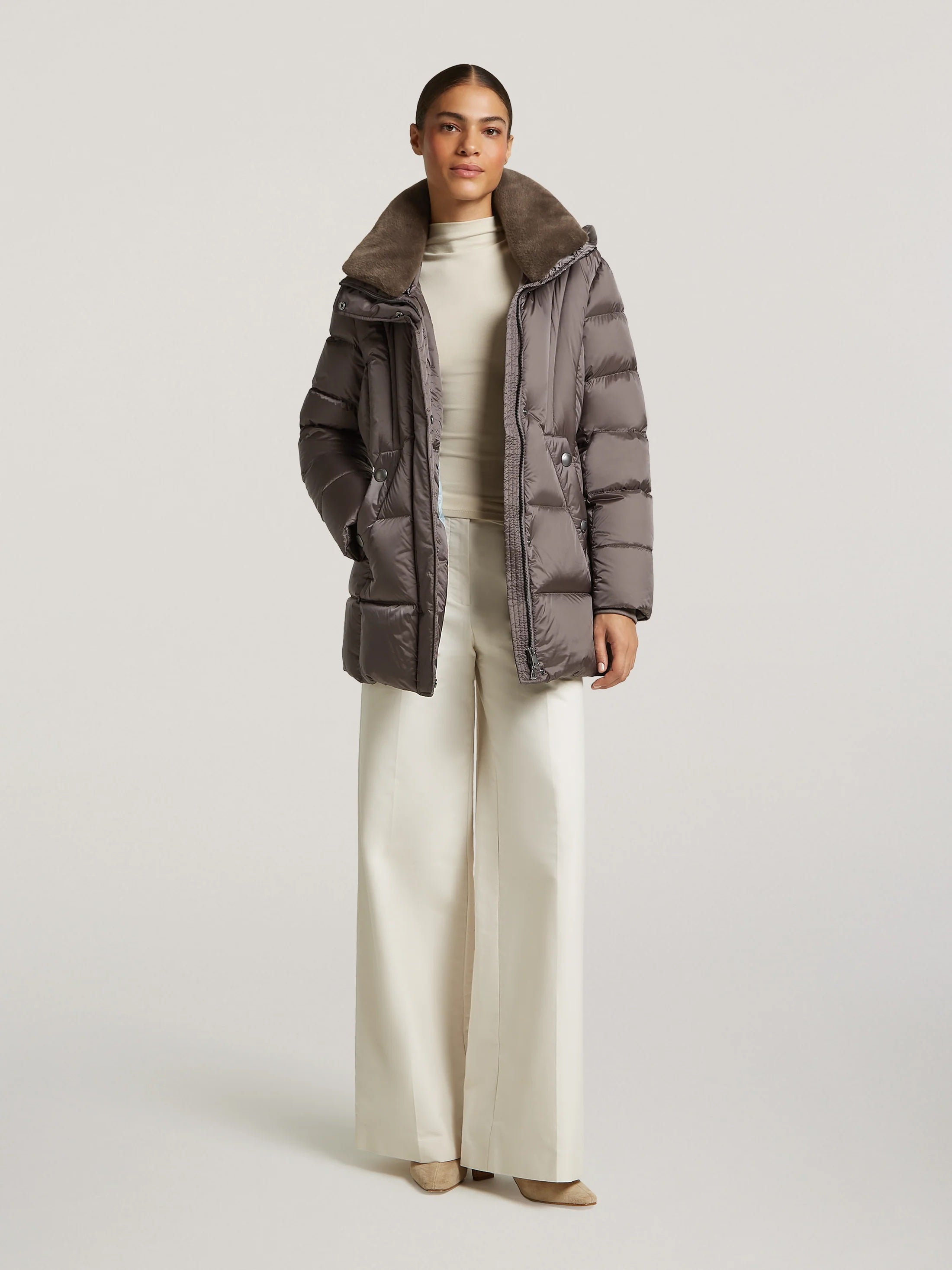 Grey Taupe Kelly Down Quilted Coat