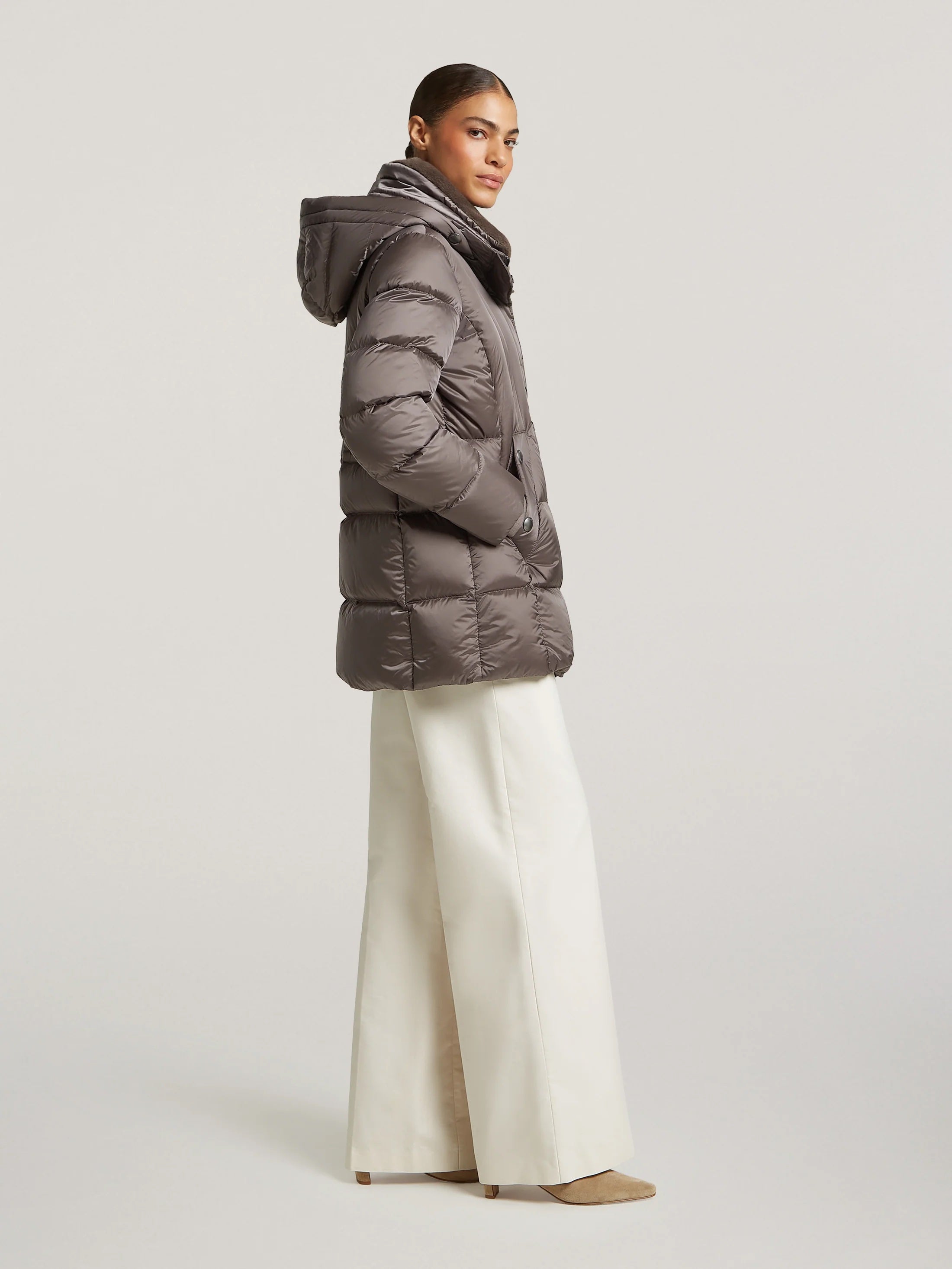 Grey Taupe Kelly Down Quilted Coat