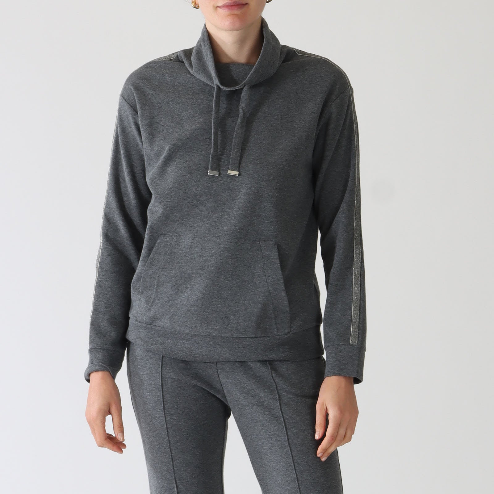 Grigio Antracite Pure Cotton Lurex Trim Sweatshirt