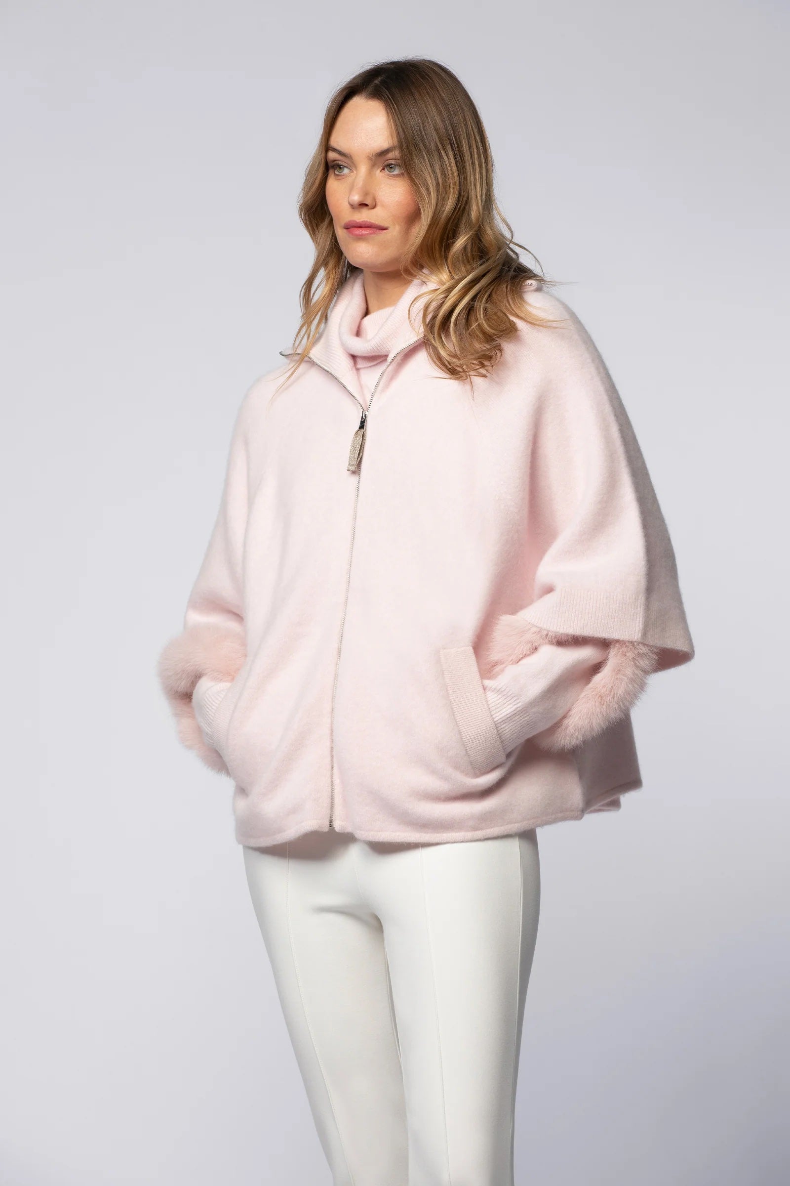 Grigny Chamallow Pink Zipped Cashmere Cardigan