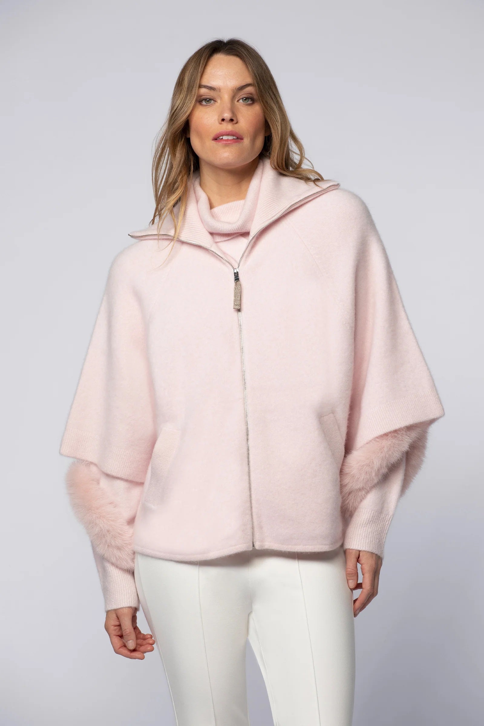 Grigny Chamallow Pink Zipped Cashmere Cardigan