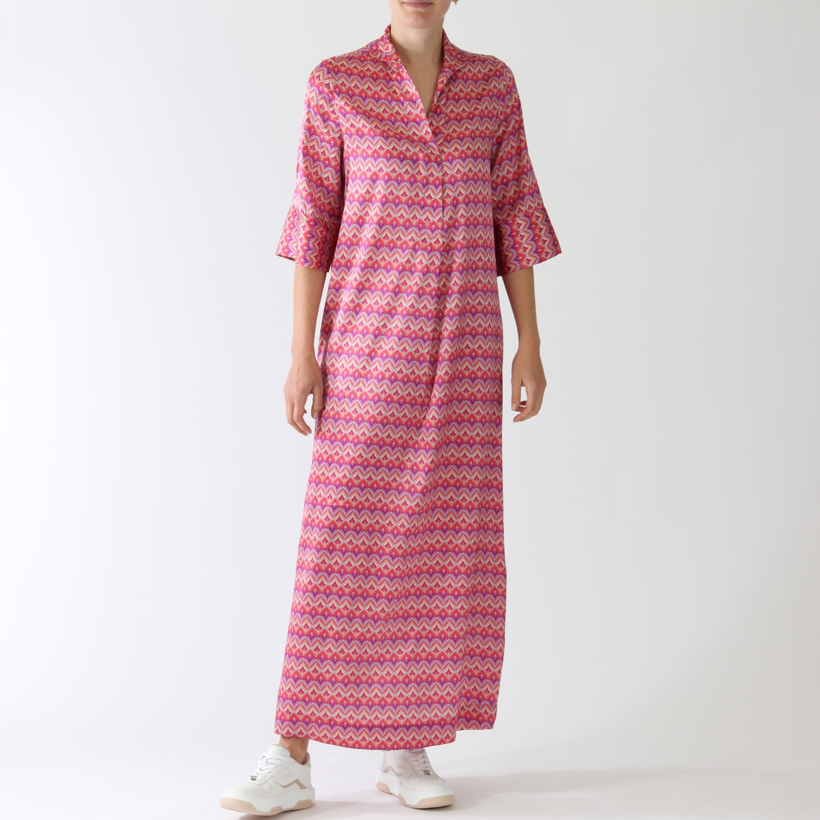 Helga Macchia Winegum Printed Kimono Maxi Dress