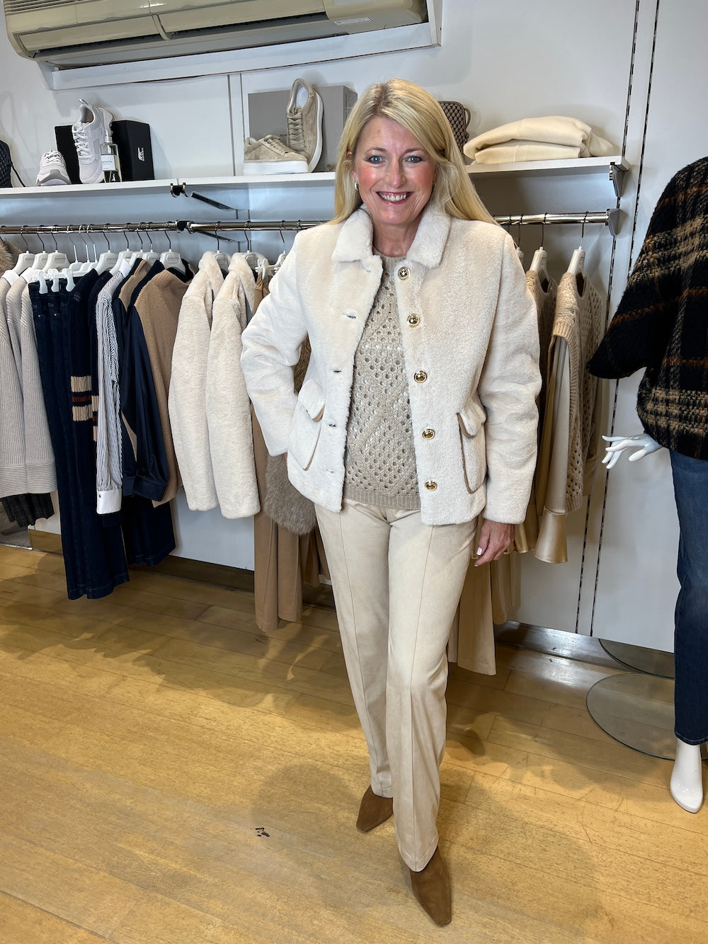 Bianco Latte Faux Fur Jacket With Gold Buttons